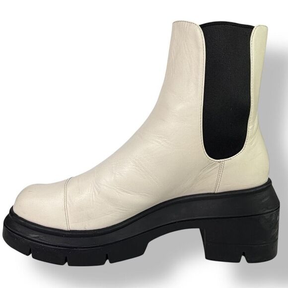Stuart Weitzman Norah Lug Sole Chelsea Combat Boots White Leather Platform 9C - Picture 4 of 15